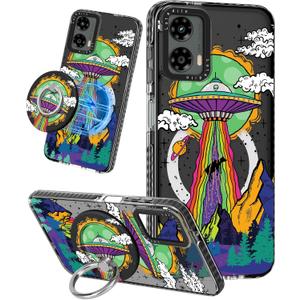 Lotadilo Cute Case for Moto G 5G 2024 for Women Girls - Funny Alien Design Compatible with Magsafe Ring Holder Magnetic Stand Kickstand Fashion TPU Phone Covers Kawaii