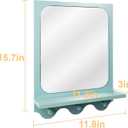 16 x 12 Inch Wooden Framed Wall Mounted Mirror with Shelf and 3 Hooks, Small Real Glass Entryway Hanging Mirror for Bedroom Bathroom Living Room, Blue