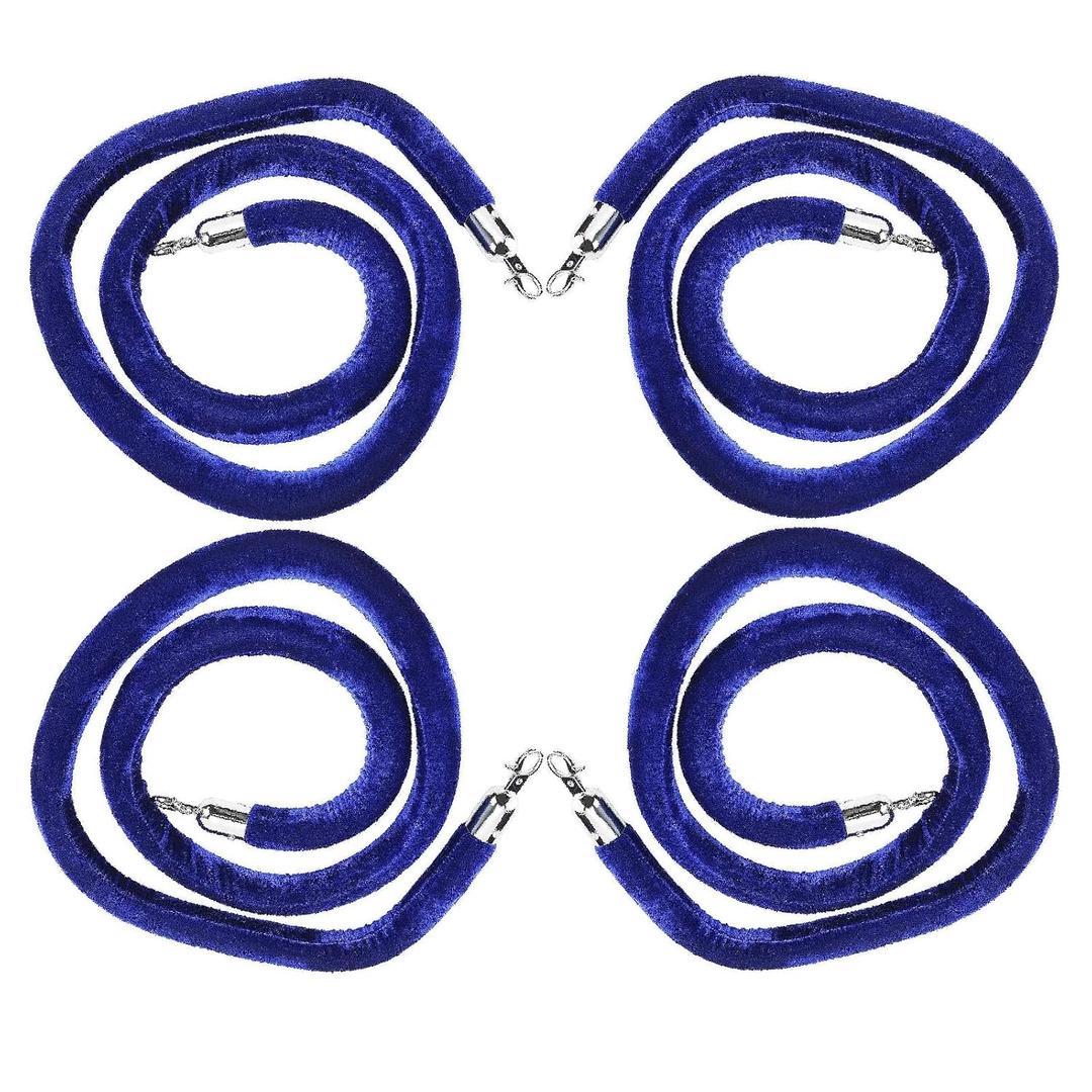 NovelBee 4pcs Blue Velvet Stanchion Ropes with Silver Hooks,6.6 Feet Stanchion Queue Barrier Ropes,Crowd Control Velvet Rope Safety Barriers for Party Decorations