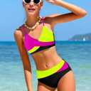 WIQI Girls Swimsuit Bikini Set 2 Piece Bathing Suits Color Block Criss Cross Swimwear, 11-2Y
