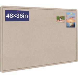 Large Bulletin Board, 48 X 36 inches Felt Board Notice Pin Board, 4' x 3'Cork Board Alternative for Wall, Self-Adhesive Vision Board Mood Board Foldable Photo Board with 30 Pushpin (Beige Brown)