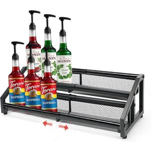 Expandable Coffee Syrup Organizer,3 in 1 Heavy Duty Syrup Rack, Liquor Bottle Display Shelf, Spice Racks,6-12 Syrup Bottles Holder Stand, Space-Saving Storage Rack - 2 Tier (Patent Pending)