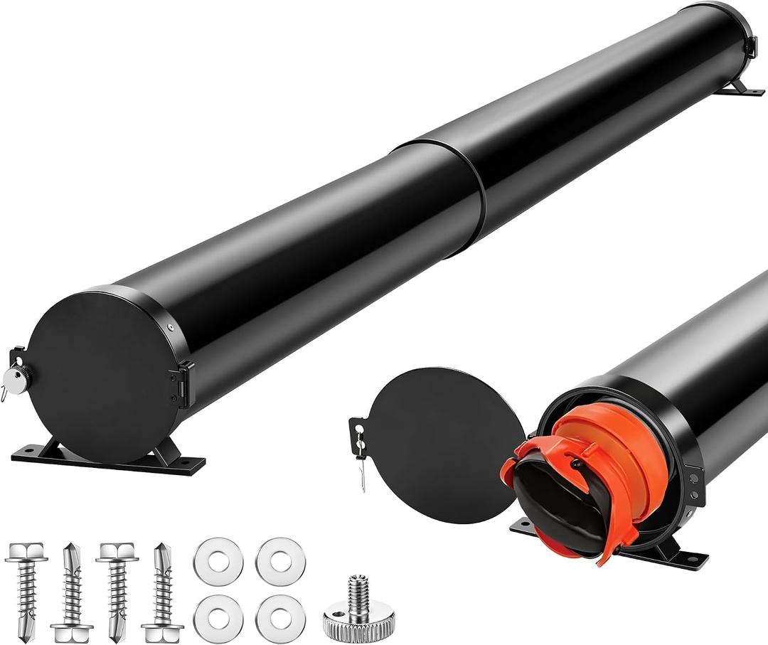 Upgraded 43-85'' RV Adjustable EZ Hose Carrier with Stainless Steel Lockable Door Cap, RV Extendable Waste Sewer Hose Carrier with Knurled and Mounting Screws, Super Slider Storage Tube, Black
