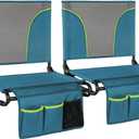 HIGH POINT SPORTS Folding Stadium Seat Bleacher Chair with Mesh Bag and Hide Hooks, Portable Stadium Chair with Back, Outdoor Comfort Chair, Blue Green