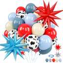 Red Blue Cow Balloons with Star Foil Balloons, Red Dusty Macaron Blue Sand White Cow Print Farm Balloons for Girl Boy Farm Birthday Western Cowboy Theme Party Baby Boy Shower Decorations