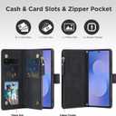 for Samsung Galaxy S25-FE-Wallet Case: with RFID Blocking Card Slots (6 Cards) | Soft PU Leather Magnetic Snap Zipper Pocket | Crossbody Wrist Strap Protective Phone Cover - Black