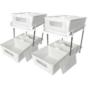 2 Tier Kitchen & Cabinet Drawer Storage Rack With Sliding Baskets  Adjustable Shelf Laundry Room Organization| Under Sink Organizer For Bathroom Accessories & Kitchen