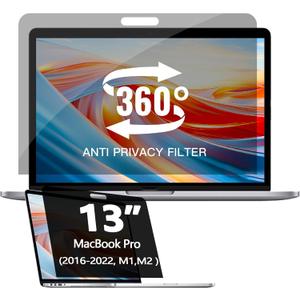 360° Privacy Screen Protector Compatible for MacBook Air 13 Inch (2018-2021, M1), Privacy Screen Filter for MacBook pro 13 inch (2016-2022,M1, M2), Anti-Spy/Anti Fingerprint/Anti Blue Light/Anti Glare