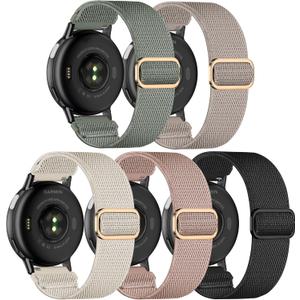 5 Pack Stretchy Nylon Watch Bands Compatible with Garmin Vivoactive 5/6/Forerunner 55/165,20mm Soft Elastic Fabric Adjustable Replacement Sport Straps for Garmin Venu Sq 2 Women Men (black/starlight/rose pink/cactus/stone)