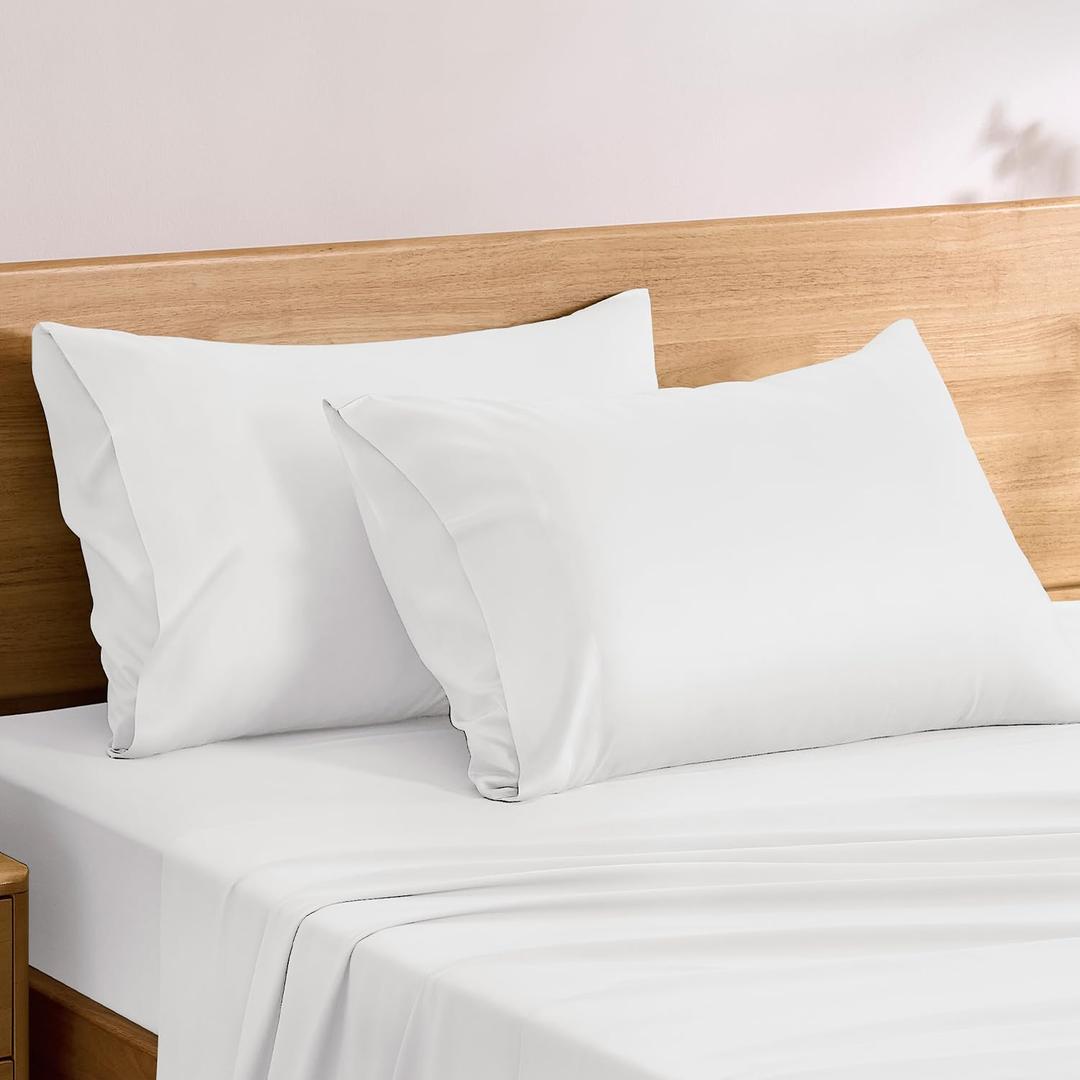 TOSMO Luxury Pillow Case Set of 2 - Cooling Viscose Derived from Bamboo, Oeko-TEX, Breathabl Silky Soft Pillow Cases with Envelope Closure (Queen, Classic White)