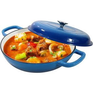 Cast Iron Casserole Braiser, 3.8 Quart Enameled Cast Iron Pan, Heavy Duty Skillet with Lid and Dual Handles, Porcelain Surface Casserole Dish, Dutch Oven Gifts for Family