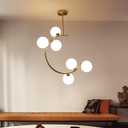 Semi Flush Mount Ceiling Light - Gold Ceiling Light Fixture Mid Century Chandelier with 6 Frosted Glass Lampshade Modern Globe Ceiling Lamp for Hallway Kitchen Bedroom