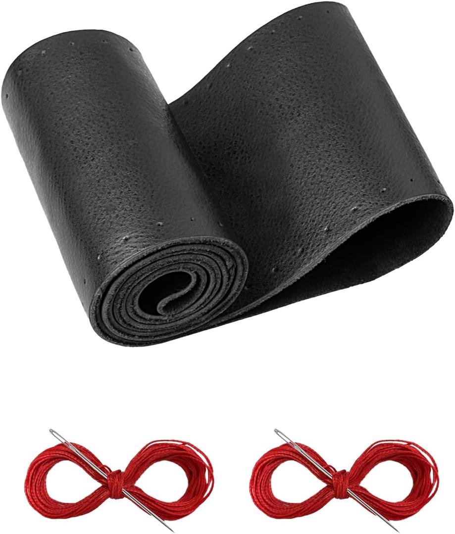 Belinous Leather Steering Wheel Cover Lace Up, Stitch on Steering Wheel Wrap, Universal Fit 13-20 Inch Car Truck Pickup Boat, A Whole Piece of Cowhide, DIY w/Needle Thread (Size L4, Black and Red)