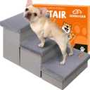 Dog Stairs with Furry Lids 18" H, 3-Step Wider Dog Steps with Storage for Small/Medium/Large Old Dogs Cats, Folding Sturdy Pet Stairs Climbing Bed Couch, Ramp for Car Hold Up to 200 lbs, Grey