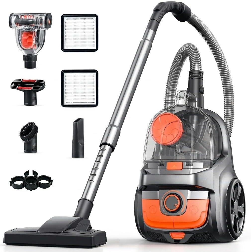 Aspiron 1600W Canister Vacuum Cleaner, 40Kpa Bagless Vacuum Cleaners