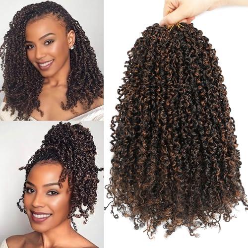 Aksice Pre-looped Yanky Twist Crochet Hair 10 Inch 8 Packs Bohemian Passion Twist Spring Mini Twist Crochet Hair for Black Women Boho Crochet Braids Synthetic (1B/H/30)
