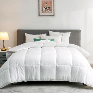 Bio-Based ClimaLoft & Lyocell Comforter Summer/All-Season Duvet Insert Queen Size. Hypoallergenic Down Altemative, Oeko-TEX/GRS Standard, Lightweight for Warm Climates/Sleepers, White