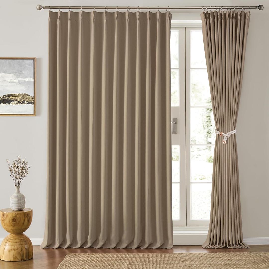 80 Inch Wide Black Pinch Pleated Curtains 80 x 120, Thermal Insulated Noise Cancelling Living Room Office Drapes 120 Inches Long, Patio Sliding Glass Door Window Curtain 2 Panels, Cappuccino