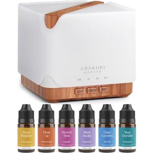 ASAKUKI Essential Oil Diffuser 700ml, Ultrasonic Aromatherapy Humidifier with Top 6 Essential Oils Set, 7 LED Colors, Timer & Auto-Off, Large Room Diffuser (Golden)