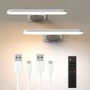 2 Pack Picture Lights for Wall, Rechargeable LED Picture Light Battery Operated with Remote, Dimmable Poster Light for Paintings, Portraits, Art Frames, Display Lighting for Wall Decor,White