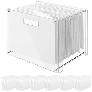Dispowreath 24 Hanging File Folder with Acrylic Organizer for Letter/a4 Size Desktop Clear File Storage Box with Handles for Home Work Office Use(White,Classic)
