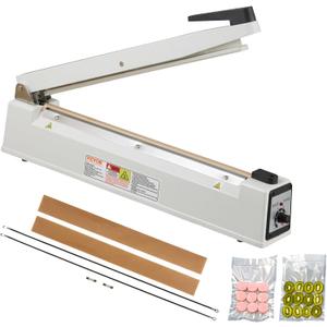 VEVOR Impulse Sealer 16 inch, Manual Heat Sealing Machine with Adjustable Heating Mode, Aluminum Shrink Wrap Bag Sealers for Plastic Mylar PE PP Bags, Portable Poly Bag Sealer with Extra Replace Kit (White)