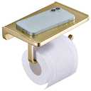 DIKUROOMS Brushed Gold Toilet Paper Holder with Phone Shelf, Wall Mounted Zinc Alloy Bathroom Accessories Rustproof Tissue Roll Holders Dispenser
