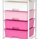 SYKIARIOL Utility-Rolling-Craft-Storage-Cart-Organizer with 4 Drawers and Wooden Tabletop, 4 Tier Drawer Cart for Home Office, Kid Room, Classroom Teacher, Dorm, Pink