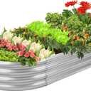 Raised Garden Bed Galvanized Planter Box Outdoor, 5ft Oval Large Rot-Resistant Metal Garden Bed Planter for Vegetables Flower Herb (Silver) (5 ft, 1- Silver)