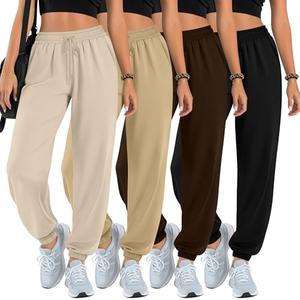 Oakgarden Only 3 Pack Women's Lounge Joggers High Waisted Sweatpants with Pockets Comfy Drawstring Casual Workout Yoga Pants(Beige, Khaki, Dark Coffee,Medium)