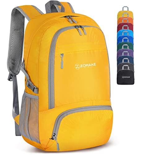 ZOMAKE Lightweight Packable Backpack 30L, Foldable Hiking Backpacks Water Resistant Compact Folding Daypack for Travel(Yellow)