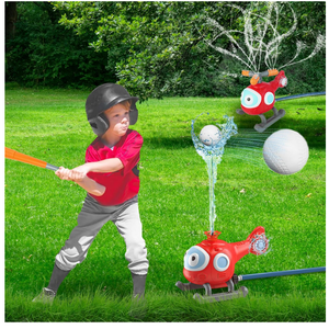 2 in 1 Water Sprinklers T Ball Set for Kids and Toddlers, Baseball Sprinkler for Backyard Helicopter Toy, Attaches to Garden Hose Summer Pool Outdoor Water Toy