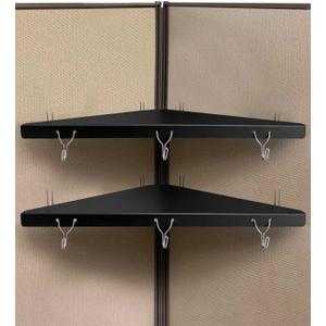 Metal Cubicle Corner Shelf with 3 Hooks for Office Fabric Walls, Hanging Organizer Shelves for Keys and Office Supplies, Space Saving Black Storage Shelf (2 Packs)