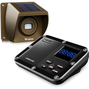 Solar Driveway Alarm Wireless Outside 1800ft Range, Outdoor Motion Sensor & Detector Driveway Alert System with Rechargeable Battery/Weatherproof/Mute Mode(1&1-Brown)