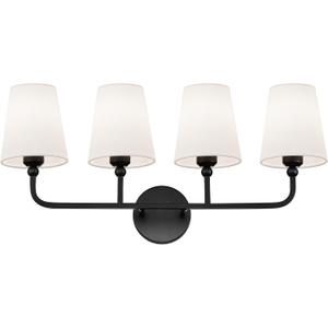 Bathroom Light Fixtures, 4 Light Matte Black Vanity Lights with Flared White Fabric Shade, 28 Inch Wall Sconce, Modern Sconces Wall Lighting for Hallway Bedroom, VL837-MB-4