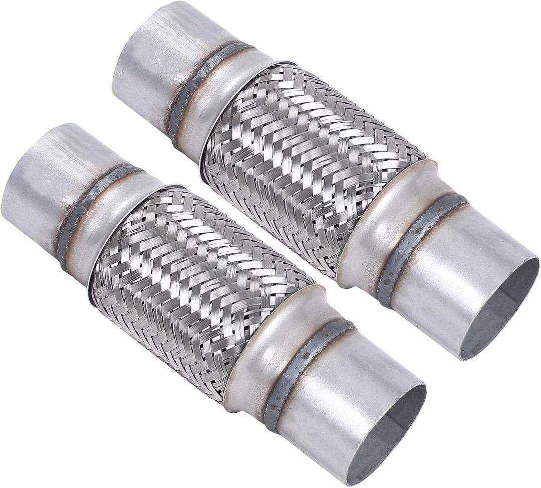 2PCS Exhaust Flex Pipe Stainless Steel Braid 2.5"Inch x 6"Inch w/Ends 10"Inch Long Heavy Duty