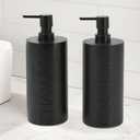 2-Pack Matte Black Resin Refillable Shampoo & Conditioner Bottles Modern Bathroom Pump Dispenser Set, Durable Resin Shower Containers with Embossed Labels, Reusable Pump Bottle