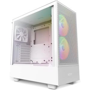 NZXT H5 Flow RGB Compact ATX Mid-Tower PC Gaming Case  High Airflow Perforated Front Panel Tempered Glass Side Cable Management 2 x F140 Core Fans 280mm Radiator Support White