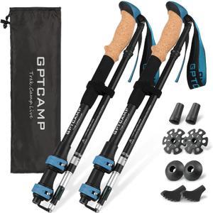 GPTCAMP Walking Sticks, Trekking Poles Collapsible Hiking Poles, Lightweight Folding Travel Walking Pole for Men Women, 2pc Adjustable Hiking Stick with EVA Foam Grips for Backpacking, Blue