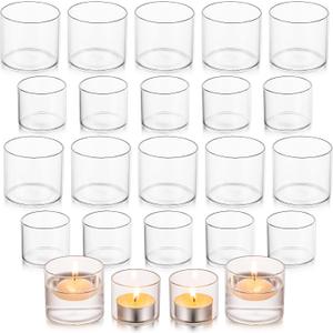 Glasseam Tea Light Candle Holders for Table Centerpiece, Small Clear Glass Votive Candle Holders Set of 24, Cute Mini Floating Tealight Holder for Wedding Centerpieces Birthday Party Decorations