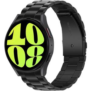 Anlinser No Gap Bands Compatible with Samsung Galaxy Watch 7/6/5/4/FE Band 44mm 40mm/Watch 6 Classic Band 47mm 43mm/Watch 5 Pro 45mm/Watch 4 Classic, 20mm Metal Strap for Women Men, Black