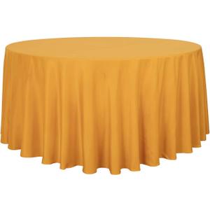 Round Tablecloth - 120 Inch - Water Resistant Spill Proof Washable Polyester Table Cloth Decorative Fabric Table Cover for Dining Tables, Buffet Parties and Camping, Gold