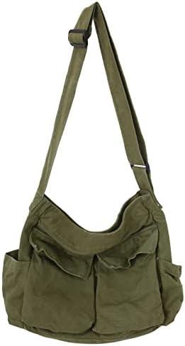 KlaOYer Canvas Messenger Bag Large Hobo Bag Crossbody Shoulder Bag Tote Bag with Pocket for Women and Men