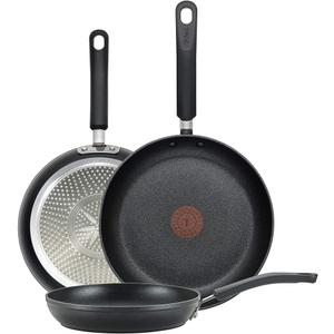 T-Fal Experience Non Stick Fry Pan Set 3 Piece, 8, 10.25, 12 Inch Induction Oven Broiler Safe 400F, Cookware, Kitchen Cooking Set, Pots and Pans, Skillets, Frying Pans, Dining, Dishwasher Safe, Black