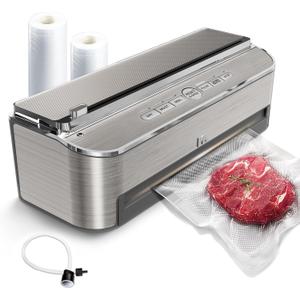 Mesliese Vacuum Sealer Machine, 85kPa 120W Automatic Food Sealer, Powerful Sealing System, Build-in Cutter | Bags Storage | Moist Mode and Air Suction Hose | 2 Bag Rolls and 5pcs Pre-cut Bags