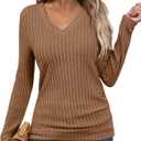 Bliwov Womens Tunic Tops Long Sleeve V Neck Casual Fall Outfits Ruched Button Pullover Sweater Loose Blouse Fashion Clothes (L)