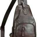 IVTG Genuine Leather Sling Bag for Women and Men Vintage Designer Chest Over Shoulder Crossbody Bag Sling Backpack Purse (Coffee)