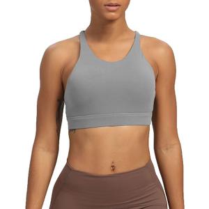 Aoxjox Women's Workout Sports Bras Fitness Medium-High Cross Back Sporty Bra Yoga Crop Tank (Grey, X-Small)