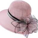 KORADI Women Organza Kentucky Derby Hat Fascinators Bucket Bowler Hat for Tea Party Bridal Wedding Church Dress Hat Sun Cap (One Size, Purple)