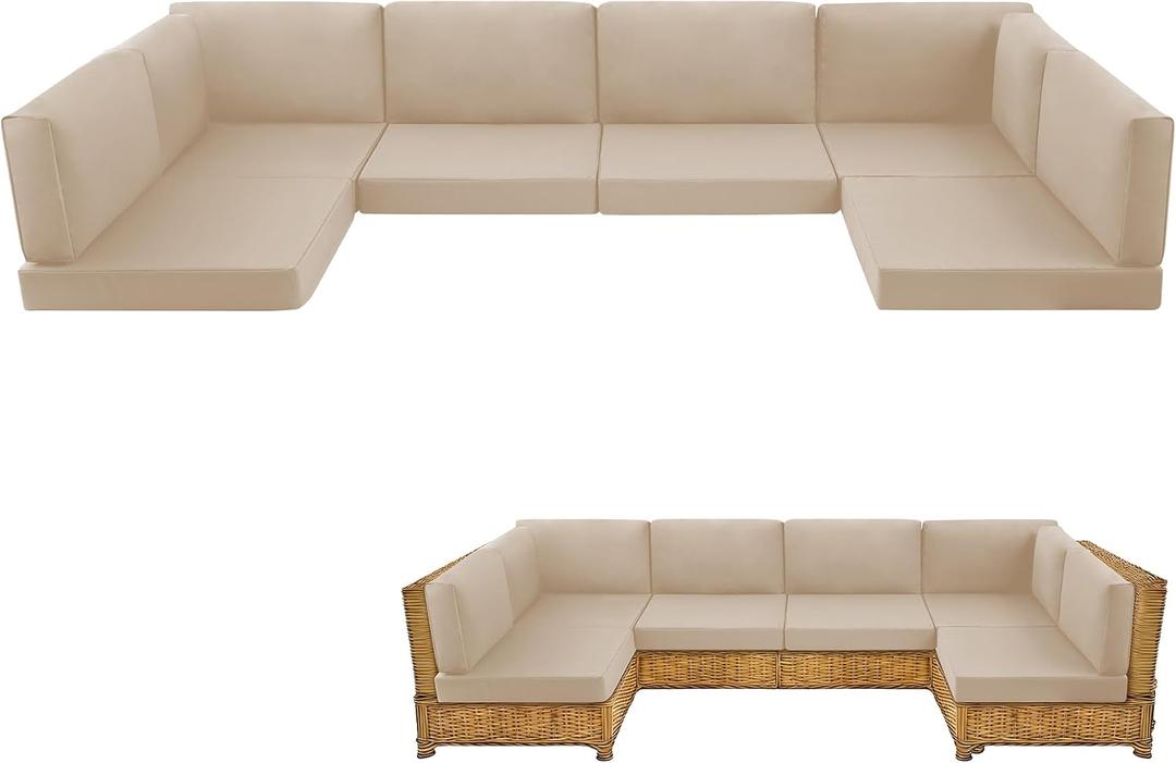 14-Piece Patio Furniture Cushions Set, Replacement Outdoor Cushions for 6-Seat Patio Sectional, Waterproof & Fade Resistant Deep Seat Cushion for Outdoor Sofa, Beige